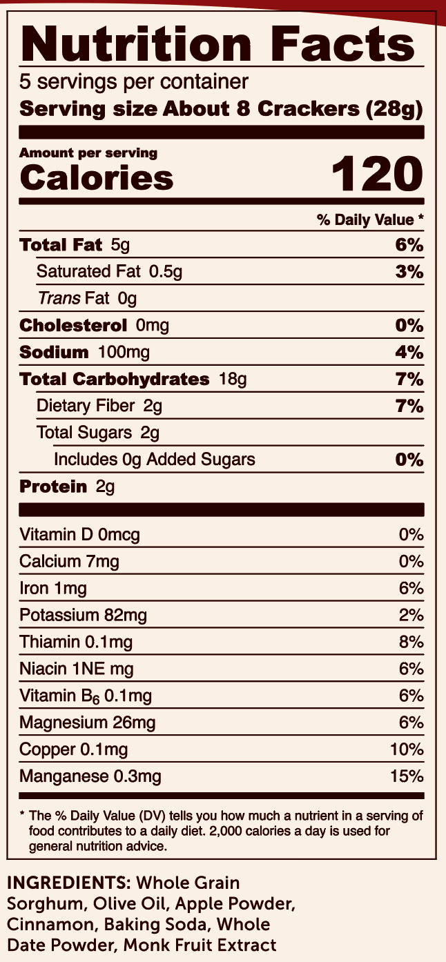 Apple Cinnamon Whole Grain Sorghum Crackers