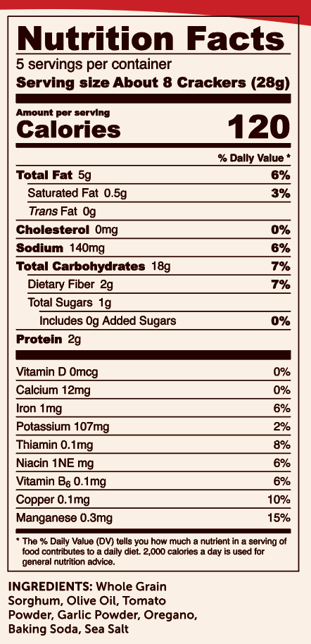 Tomato + Herb Whole Grain Sorghum Crackers